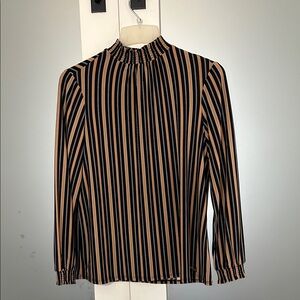 Anne Klein Black and Tan Striped Blouse